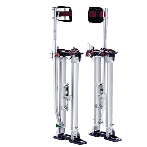 Happybuy 24''-40'' Adjustable Aluminum Drywall Stilts with Knee Pads, Durable Non-Slip Tool for Sheetrock Painting and Taping, Silver