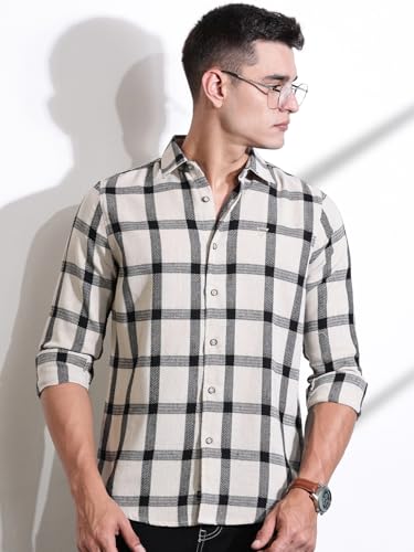 Image of Thomas Scott Men's | Checks | Full Sleeve | Slim Fit | 100% Cotton | Spread Collar | Casual Shirt