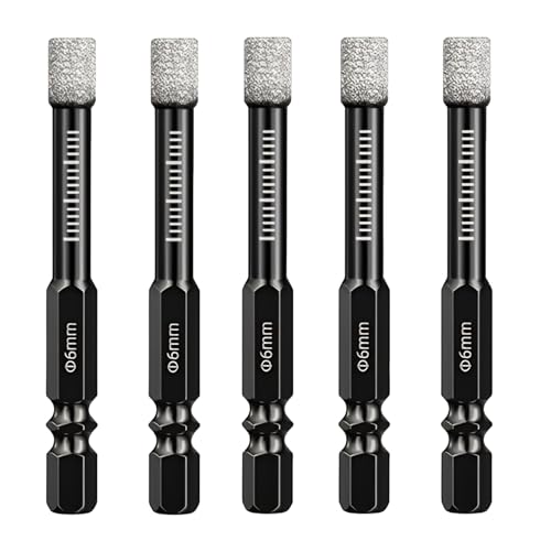 5Pcs Porcelain Tile Drill Sets 6mm Dry Diamond Drill Bits Hex Shank Diamond Dry and Wet Drill Kit for Drilling Granite Tile Stone Ceramic Marble Glass Hard Materials
