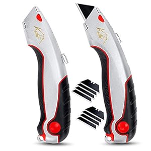 Utility Knife by Kutir (Set of 2) – Retractable Razor Knife Set, Self Loading Replaceable Extra Blades – Box Cutter with Locking Razor Knife, Opens Package