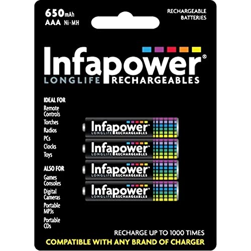 Infapower B001 - INFAPOWER AAA 650mAh Ni-Mh Rechargeable Batteries, 4 Pack (B001)