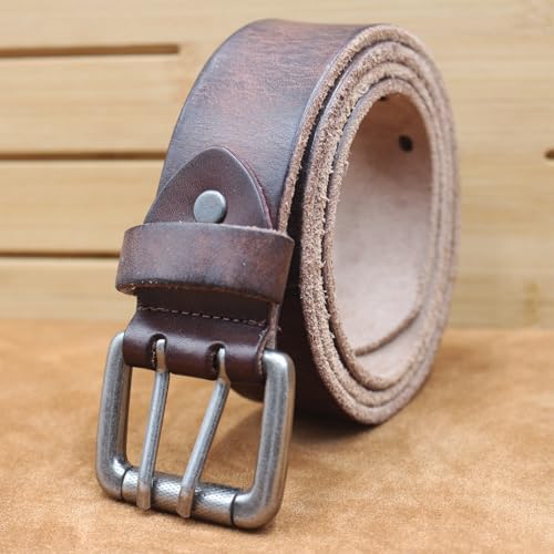 Men's Double Prong Distressed Vintage Leather Belt Casual Work Heavy Duty Double Grommet Holes Waist Strap for Jeans2