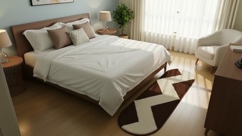 Image of Fluffy Silky Micro Fiber Polyster Carpet /Runner for Bedroom, Study Room, Playing Room, Guest Room ETC. 3x5 feet Feet, (Coffee and Ivory Chevron Pattern)