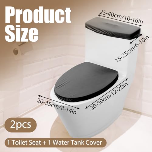LXUEJIE Toilet Lid Cover and Toilet Tank Lid Cover, Toilets Covers with Elastic Bottom Fabric Top Back of Toilets Tank Covers Replacement for Bathroom Decor Accessories (Black)