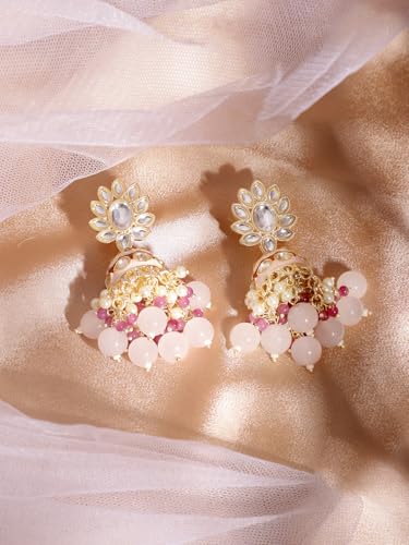 Image of Rubans Jhumka Earrings Kundan and Pearl Traditional Festive Jewellery Gift for Women & Girls