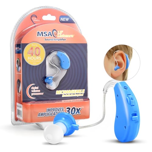 MSA Lil’ Listeners Sound Amplifier for Children | Rechargeable Ear Amplifier | Up to 40 Hours of Continuous Use | Sound Enhancer with Tips & Cleaning Brush - Blue