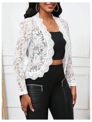 GORGLITTER Women's Sheer Lace Jacket Blazer Long Sleeve Open Front See Through Jackets3