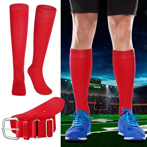 Image of Haysandy Baseball or Softball Sock and Belt Combo Set 5 Football Baseball Socks with Softball Belt for Kids Youth Boys