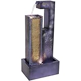 Sunnydaze Cascading Tower Outdoor Metal Fountain with LED Lights - Modern Freestanding Water Feature...