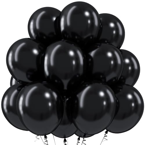 Image of Togvu Black Balloons 50Pack 12 Inch Black Latex Party Balloons for Birthday Party Graduation Halloween Wedding Bachelorette New Year Decorations