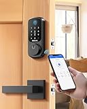 DESLOC B200 Keyless Entry Door Lock with 2 Lever Handles, App Control, Fingerprint Smart Locks for Front Door, Keypad Deadbolt Smart Lock, Deadbolt Lock, Emergency Power Port, 12 Months Battery Black