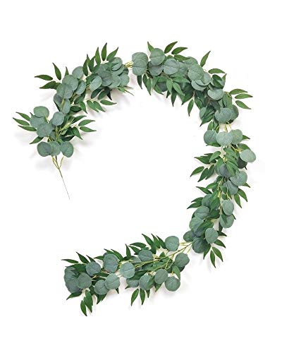 2 Pack Artificial Eucalyptus Willow Vines Garland 3 Feet Faux Eucalyptus and Willow Leaves Greenery Garland for Wedding Backdrop Wall Flower Dcor