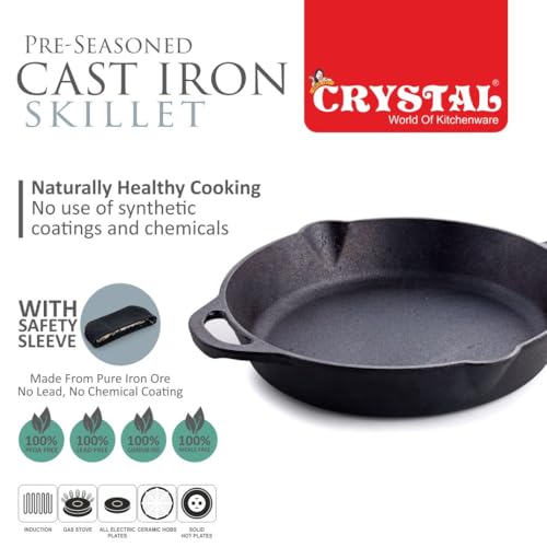Image of Crystal Pre-Seasoned Cast Iron Skillet /Fry Pan 250 Mm | Free Handle Cover | 100% Toxin Free | Naturally Non Stick | Long Lasting | Induction & Gas Stove Compatible