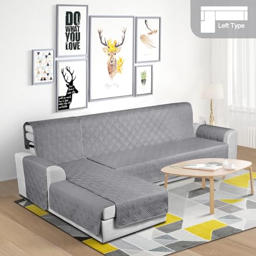 Image of TAOCOCO Waterproof Sectional Couch Covers L Shaped Sofa Covers Chaise Lounge Cover 3pcs Reversible Sofa Covers for Sectional Sofa Pet Kids Furniture Protector with Elastic Straps(Large, Gray)