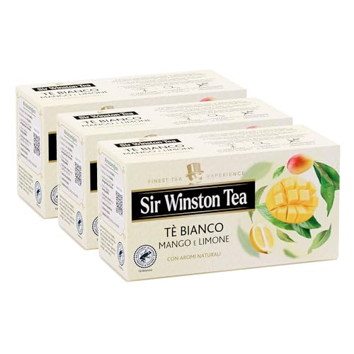 Sir Winston Tea, Tè Bianco Mango e Limone, 60 Filtri (3 Confezioni da 20 Filtri), Gusto Delicato e Fruttato, Certificato RFA, Senza Lattosio, Glutine e Allergeni, Vegan