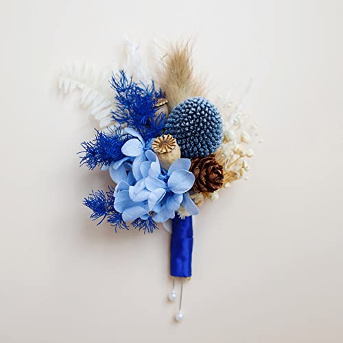 Handmade Bohemian Style Boutonniere With Natural Dried Flowers For Weddings And Special Occasions | Perfect Rustic Decor For Grooms, Fathers, And Groomsmen (Royal Blue) #TOP7