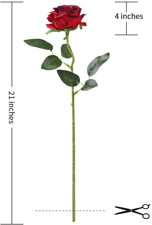 Laelfe 12 PCS Artificial Flowers Roses Silk Flowers Fake Long Stem Artificial Roses for Home Wedding Bathroom Kitchen Decorations (Gradient Burgundy) - Image 3