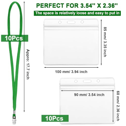 Image of Marspark 10 Sets 4 inchx3 inch Name Badge Holder with Lanyard Bulk, Dark Green