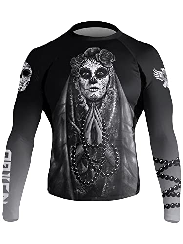Raven Fightwear Men's La Calavera Catrina Dia de Muertos BJJ Rash Guard Long Sleeve MMA Black Edition2