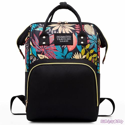 Image of BEMBIKA Diaper Bags for Mom and Dad, Diaper Bags for mom and Baby, Mummy Bag for Multi-Function Waterproof and Large Capacity Printed Leaf Design