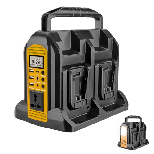 350W Pure Sine Wave Power Inverter compatible with DEWALT 18V Battery,4-Slot Portable Generator with 3 USB-A, 1 USB-C and LED Display, DC 18V to AC 230V Converter for outdoor, Camping, Home, workship