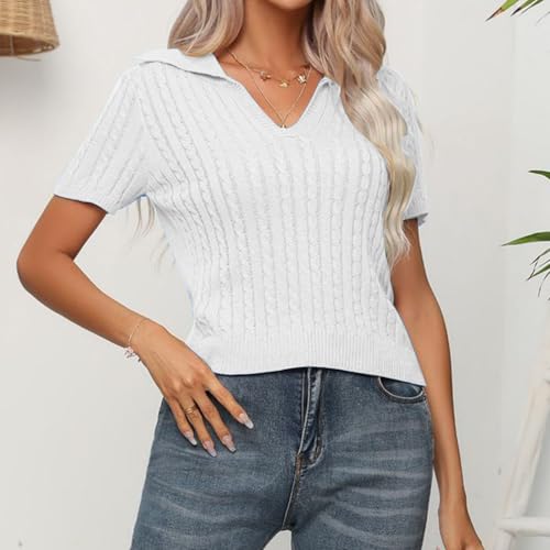 Image of MINTLIMIT Women's Short Sleeve Sweater Tops Lightweight Pullover Shirts 2025 Spring Summer Trendy Casual Blouses
