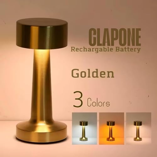 Image of CLAPONE Portable Rechargeable LED Lamp, Touch Control with Stepless Brightness & 3 Color Modes, Metal Table Lamp for Bedroom, Desk & Nightstand