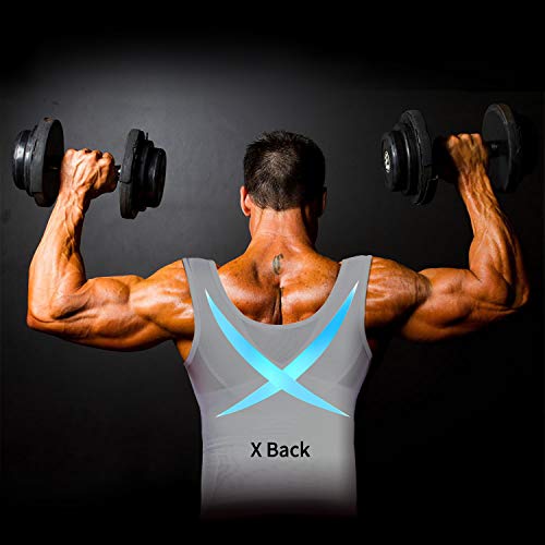 GKVK Mens Slimming Body Shaper Vest Chest Compression Shirt Abs Abdomen Slim Tank Top Undershirt Grey - Thumbnail 6