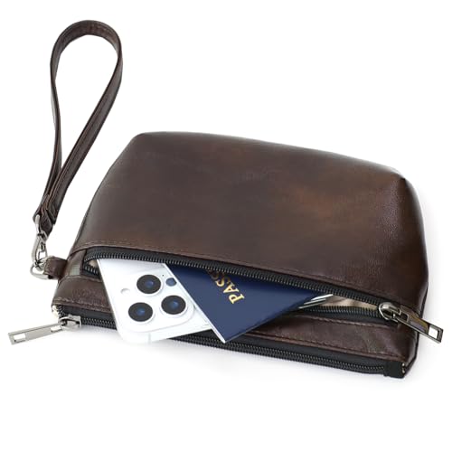 Image of Small Wristlet Wallets for Women, Zip Clutch Bag with Wristlet Pouch, 3-Zipper Original Design