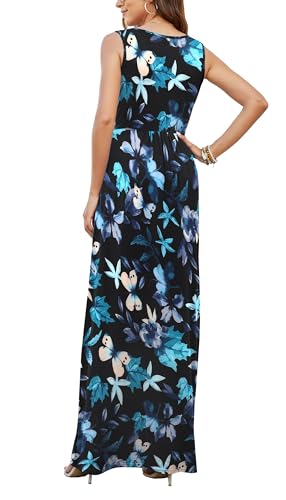Image of AUSELILY Maxi Dresses for Women Summer Casual Sleeveless V Neck Wrap Dress | Sleeveless Long maxi dress with wrap V neck & side pockets, for formal cocktail, beach & casual daily wear