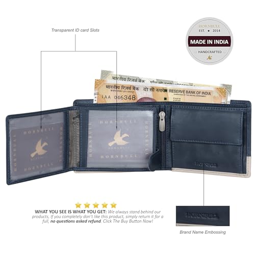 Image of HORNBULL Men's Personalized Gift Wallet I Customized Slim Stylish Leather Purse with Name I Unique Birthday Gift for Men Boy Love Husband (Navy)
