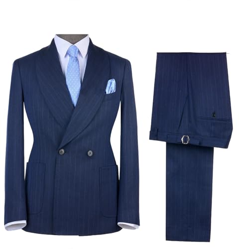 Men's Maroon Striped Suit Double Breasted Office Wedding Tailor Patch Pocket