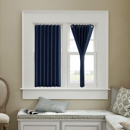 NICETOWN Short Blackout Curtains 36 inches, Small Window Privacy Draperies Accordion Style Door Curtains for Basement Bathroom Bedroom Kitchen Cabinet, Navy, W38 x L36 inch Long, 1 Panel