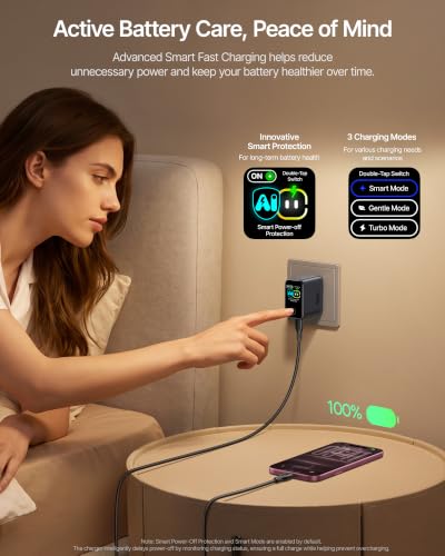 100W Baseus PicoGo Pro AH22 3-Port Smart Display USB-C Charger + 2x 3.3' Cables - image 2