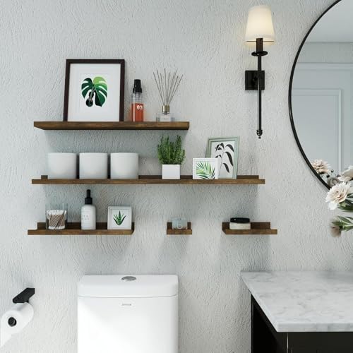 Image of Small Brown Floating Shelves for Wall, Shelf with Lip Set of 2, 8 in