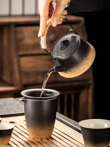 Juego de té de gres de lujo ligero con tetera de recepción y tazas Kung Fu 2