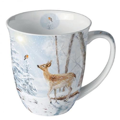 Ambiente Taza de porcelana con diseño de animales de invierno, nieve, pájaros, helado, taza de té/café, ideal como regalo