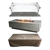 Elementi Granville 60 in Rectangular Concrete Natural Gas Fire Pit Table + 42 Inch Stainless Steel...