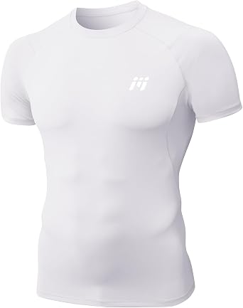 MEETYOO Men Compression Shirts, Athletic Workout UPF 50+ Long Short Sleeve Compression Base Layer Shirt for Running Gym