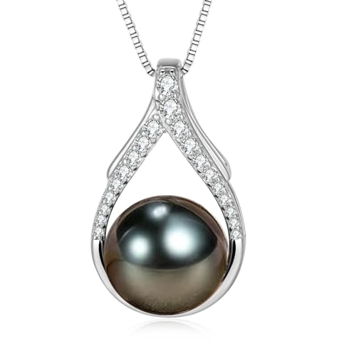 NONNYLLEI Cadeau pour femme et maman - Collier de perle noire de Tahiti - Bijou pour anniversaire, anniversaire de mariage, Noël et Saint-Valentin pour femme,...