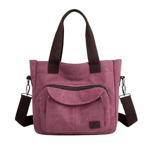 ZHIERNA Mala de mão de lona para mulher, bolsa de ombro vintage cruzado, bolsa pequena, bolsa de trabalho com alça superior com vários bolsos, Roxo, L