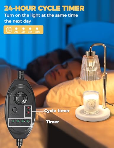 Image of Marble Candle Warmer Lamp Green with Cycle Timer, Dimmable Wax Melt Warmer