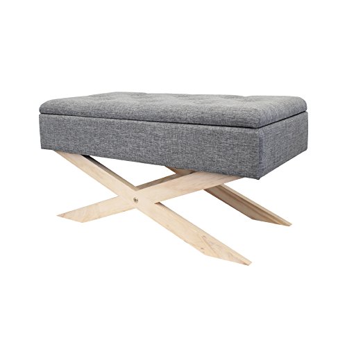 HOME DECO FACTORY The HD3710 Banc avec Rangement Bois/Polylinen Gris foncé 79,50 x 39,50 x 41,50 cm