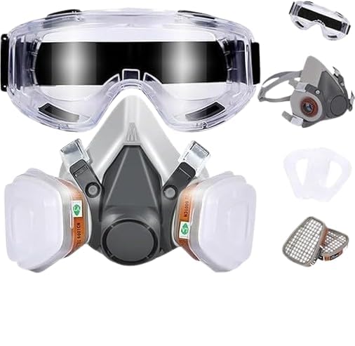 Reusable Half Face Respirator Mask Kit with Safety Goggles and Replaceable Filter Cartridges | Adjustable Work Face Cover for Painting, Sanding, Welding, Polishing and Woodworking-picture-10