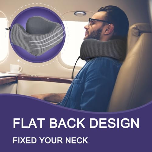 napfun Travel Pillow, 100% Pure Memory Foam Neck Pillows for Travel Airplane Headrest Flight Plane Accessories, Deep Grey, Medium (120-200LB)