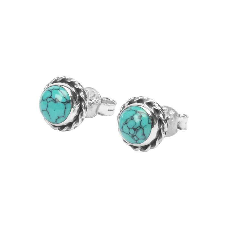 Turquoise Stone Stud Post Earring 925 Sterling Silver Gemstone Earring 6 MM Round Girl Women Gift