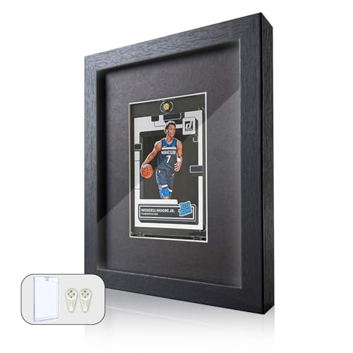 Sports Card Display Frame with Tempered Glass, Wall Mount or Tabletop Trading Card Display Case, Baseball Card Display Box, Frame for Basketball Football Hockey Cards (6''x 8'', Black, 1 Card)