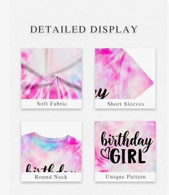 Image of YHHR Birthday Girl Shirt Tie Dye Girls Birthday Shirts 7-14 Year Kids Tops | Girls Birthday T Shirt, Cute B-Day Gifts Party Tops ,Birthday Outfits ,Letter Print Tees ,Graphic Short Sleeve Tee Tops
