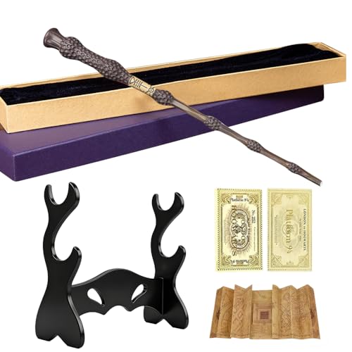 PLLYPE Zauberstab 38CM Elderstab Zauberstäbe mit Karte Stationsticket Landkarte und Halter Wizarding World Requisite für Hexen Magier Hexen und Magier Cosplay Karneval