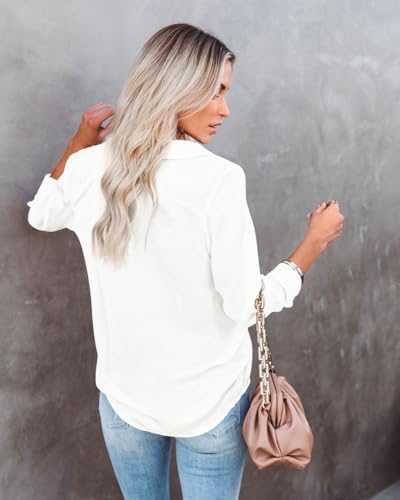 Diosun Womens Button Down V Neck Shirts Long/Short Sleeve Office Casual Business Plain Blouses Tops3